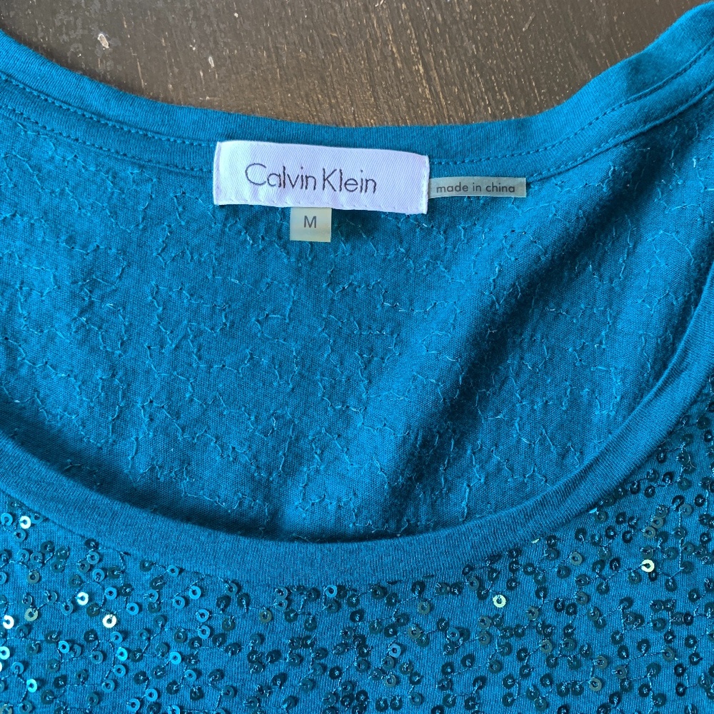 Calvin Klein blue green sequin tee. Worn 1x